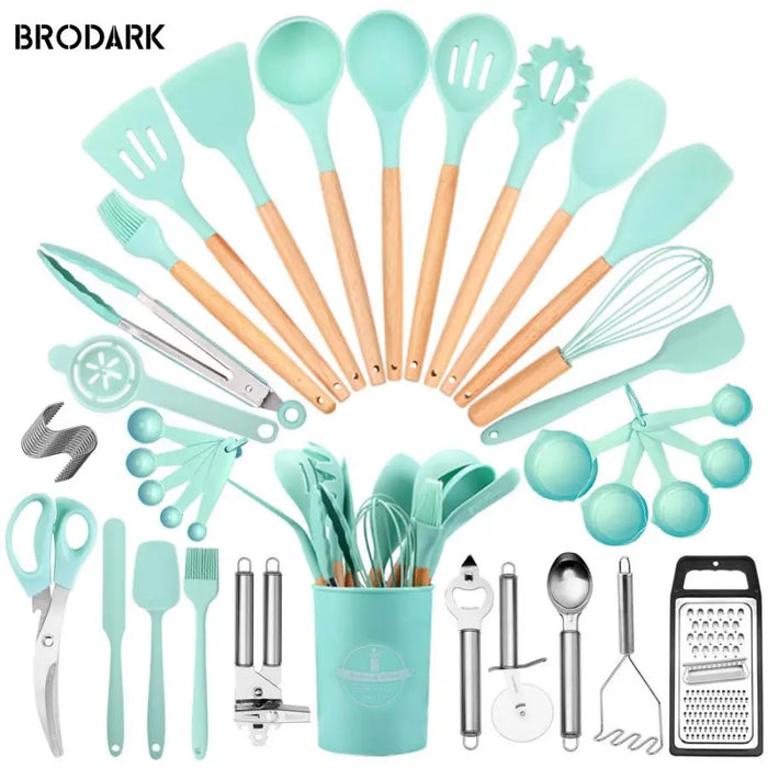 ChefCraft™ 44-Piece Premium Silicone Kitchen Utensil Set – Heat-Resistant Tools with Wooden Handles