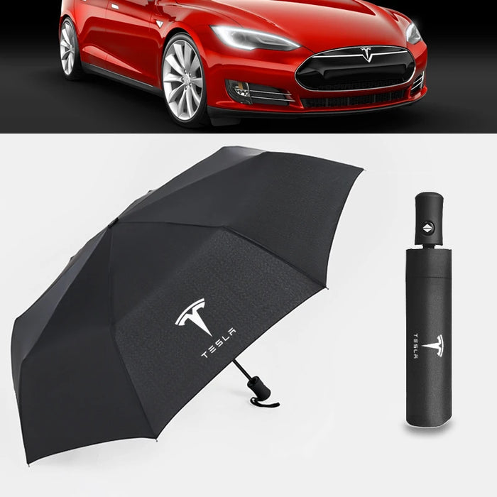 For Tesla Automatic Foldable Umbrella Car Emblem Rain Parasol Sunshade Model 3 X Y Accessories