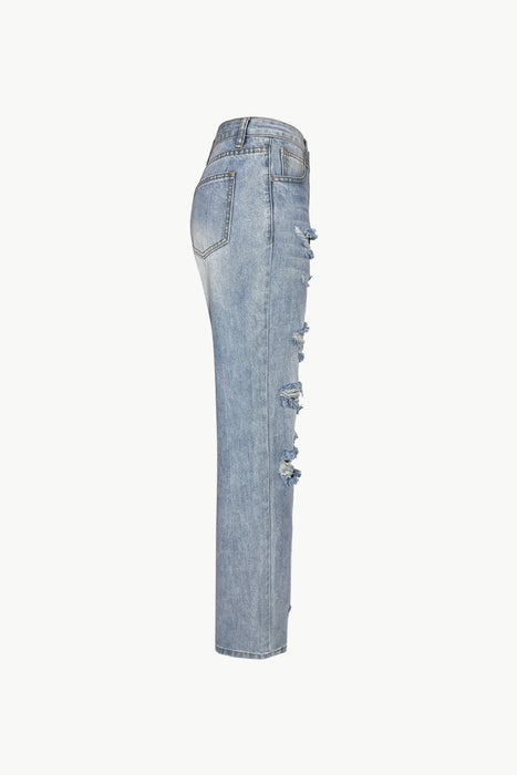 Acid Wash High-Rise Distressed Jeans