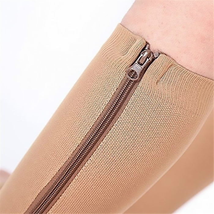 1 Pair Unisex Compression Socks Zipper Leg Support Knee Socks Women Men Open Toe Thin Anti-Fatigue Stretchy Socks