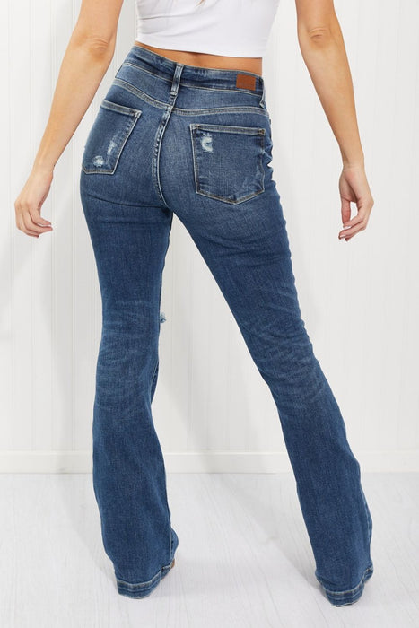 Judy Blue Ophelia Full Size Mid-Rise Destroyed Flare Jeans