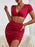 Twisted Deep V Cropped Top and Ruched Skirt Set