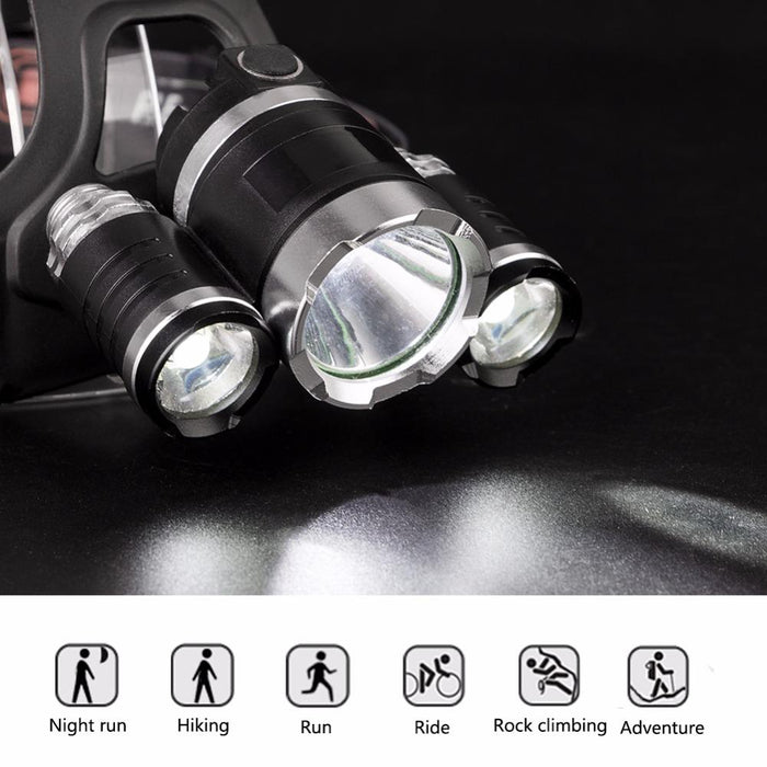 12000Lm XML T6 3 LED Headlight  4 modes torch 2x18650 battery/USB charger
