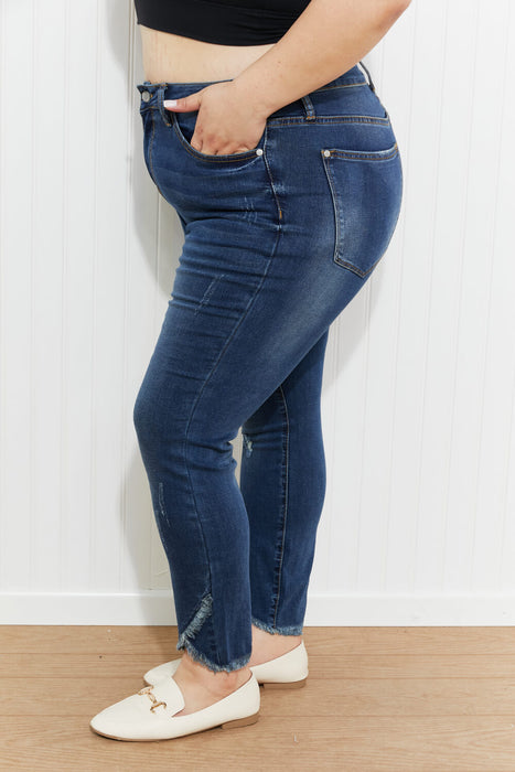 Judy Blue Full Size Frayed Trim Tulip Hem Skinny Jeans
