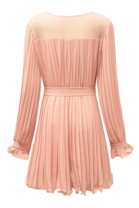 Pleated V-Neck Belted Romper