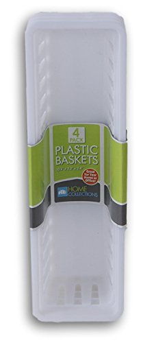 Slim Plastic Storage Trays Baskets in White- Set of 4