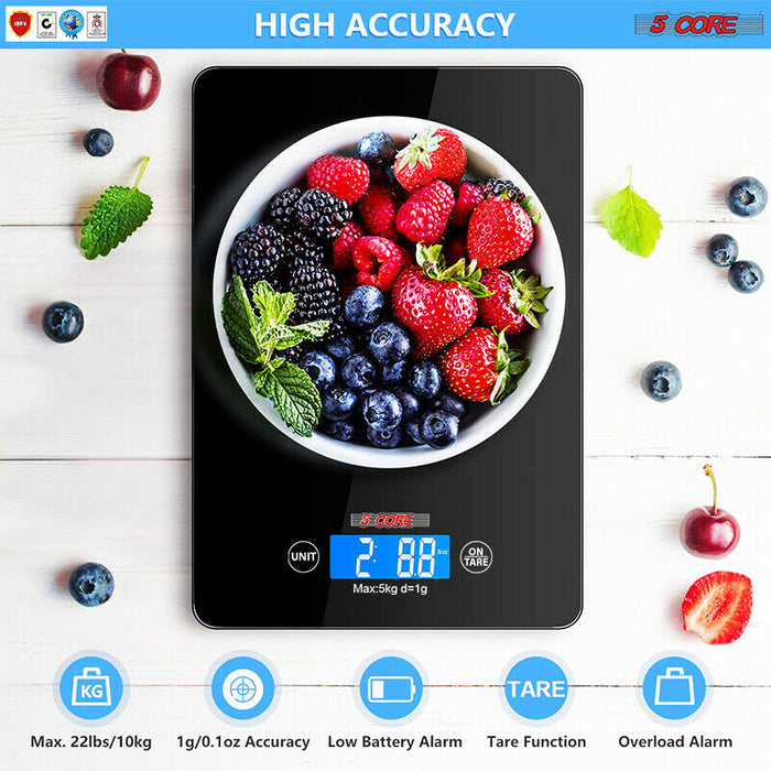Kitchen Scale Digital Food Scales Bascula Electronic Cooking Scale Weight Touch Screen Glass Top Diet 5kg/11Lbs Accuracy 5 Core