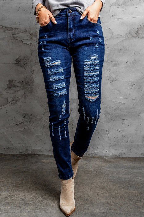 Mid-Rise Waist Distressed Skinny Jeans