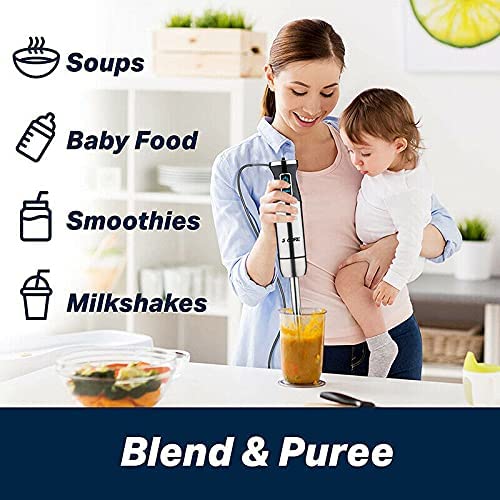 Immersion Hand Held Blender Electric 400 Watt 2 Speed 9 Modes Stainless Steel Stick Blenders Whisk Mixer 800ml Cup 5 Core