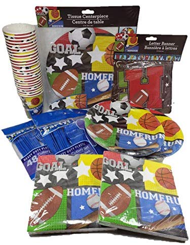 All Sports Birthday Party Bundle, Plates, Cups, Napkins, Decorations and plasticware: Health & Personal Care