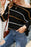 Striped Openwork Three-Quarter Sleeve Knit Top