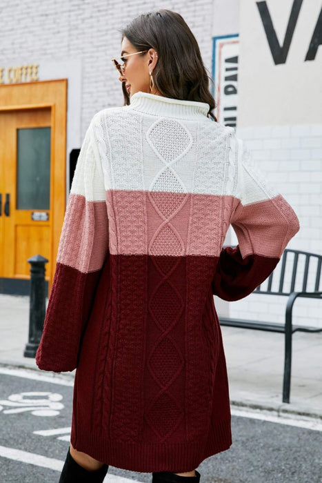Color Block Mixed Knit Crewneck Sweater Dress