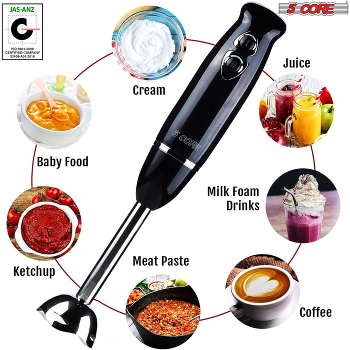Immersion Hand Held Blender Electric 400 Watt 2 Speed 9 Modes Stainless Steel Stick Blenders Whisk Mixer 800ml Cup 5 Core