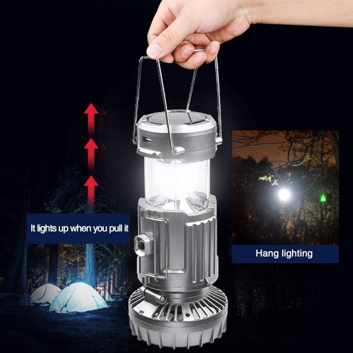 Portable Outdoor LED Camping Lantern With Fan Solar Charge Rechargeable Light Hanging Tent Lamp Fish Flashlight