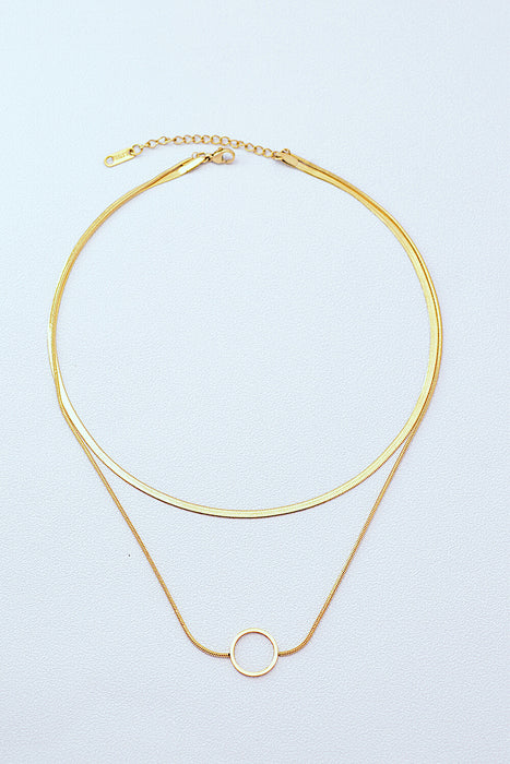 Around the Clock Circle Pendant Double Layered Necklace