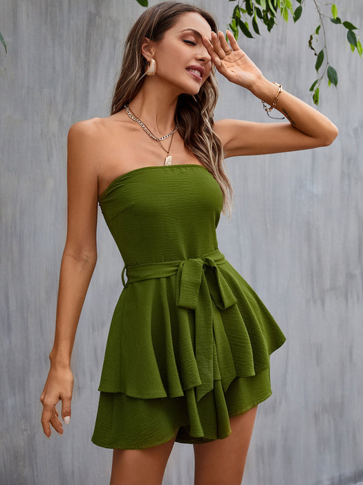 Strapless Belted Layered Romper
