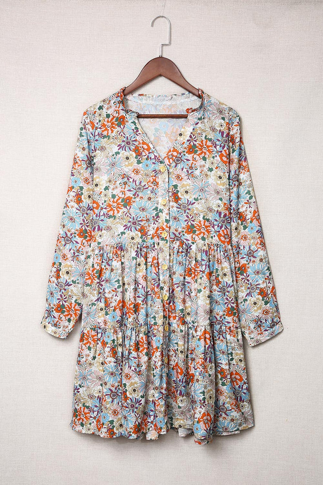 Floral Notched Tiered Dress
