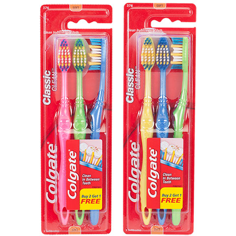 Colgate Classic Clean Soft-Bristle Toothbrushes, 3-ct. Bonus Packs