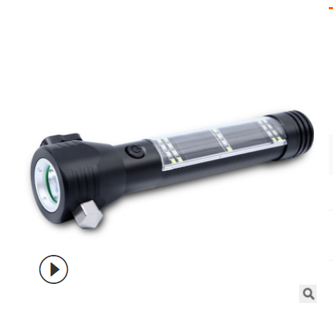 Solar Power LED Flashlight Multi-Functional Safety Hammer Torch