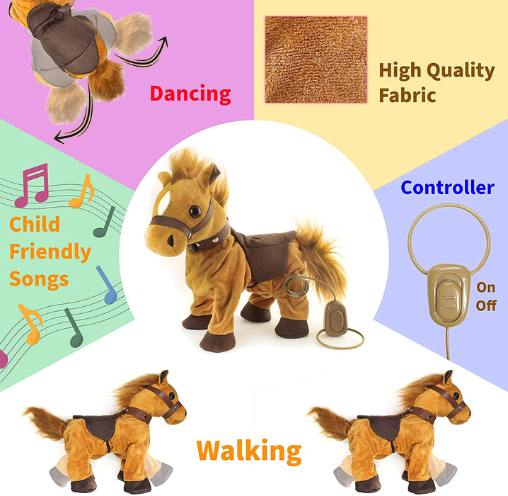 Electronic Interactive Horse Walk Along Horse with Remote Control Leash Dancing Singing Walking Musical Pony Pet Toys For Kids