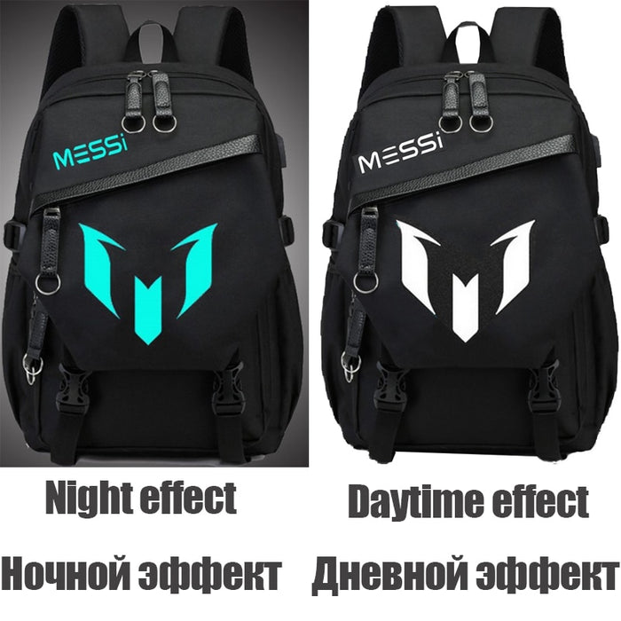 Messi Backpacks Luminous USB Charge Large Capacity Nylon Student Bag