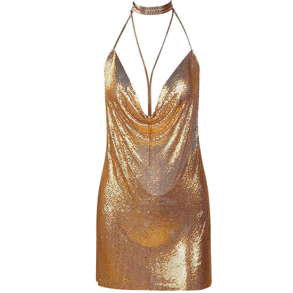 gold chain mesh dress Brett Diamante Mesh Mini Dress