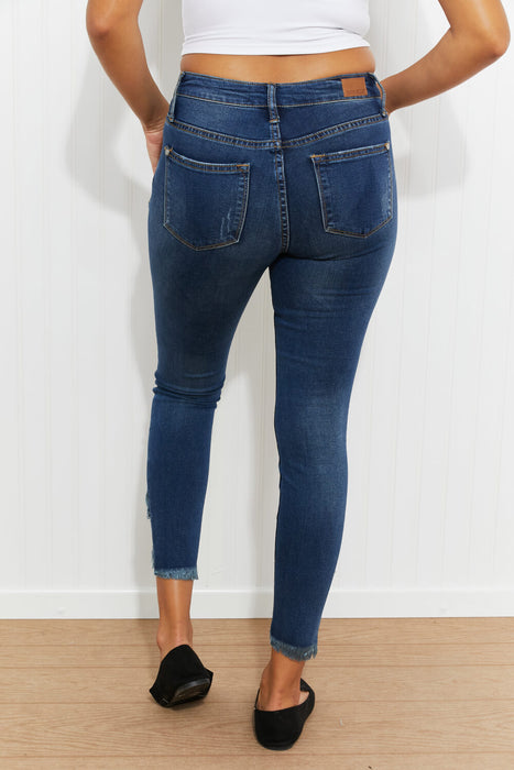 Judy Blue Full Size Frayed Trim Tulip Hem Skinny Jeans