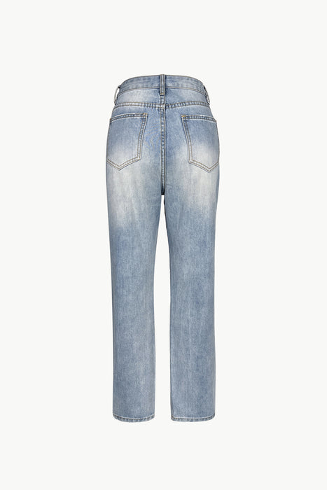 Acid Wash High-Rise Distressed Jeans