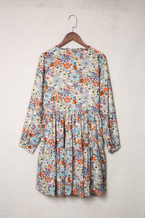 Floral Notched Tiered Dress