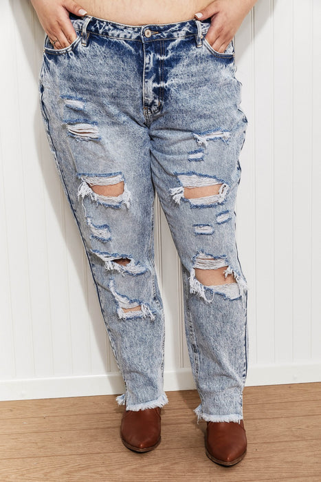 Kancan Taylor Full Size High Rise Distressed Mom Jeans