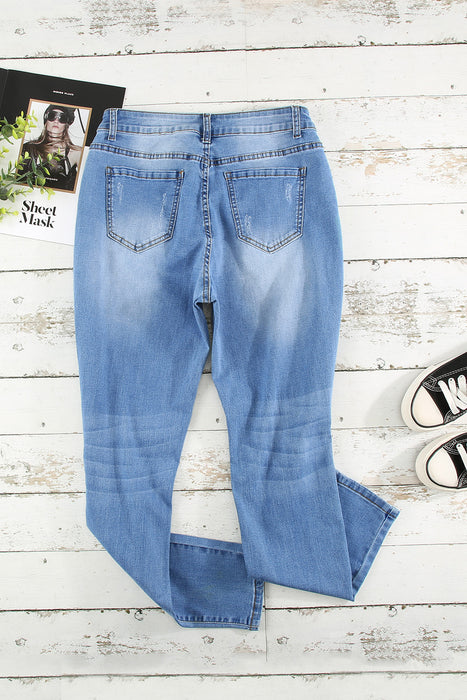 Button Fly Distressed Jeans