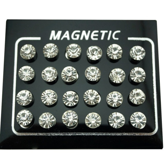 12 Pair/lot 4/5/6/7mm Round Crystal Magnet Stud Earring
