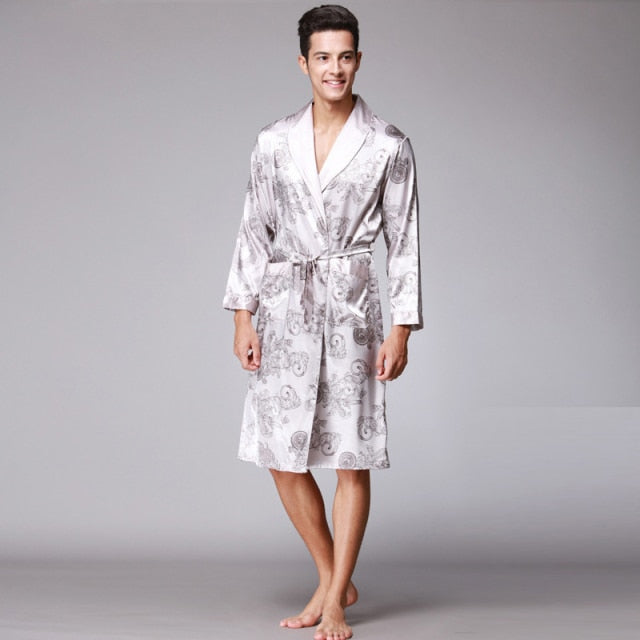 Men Silk Satin Golden Bath Robe