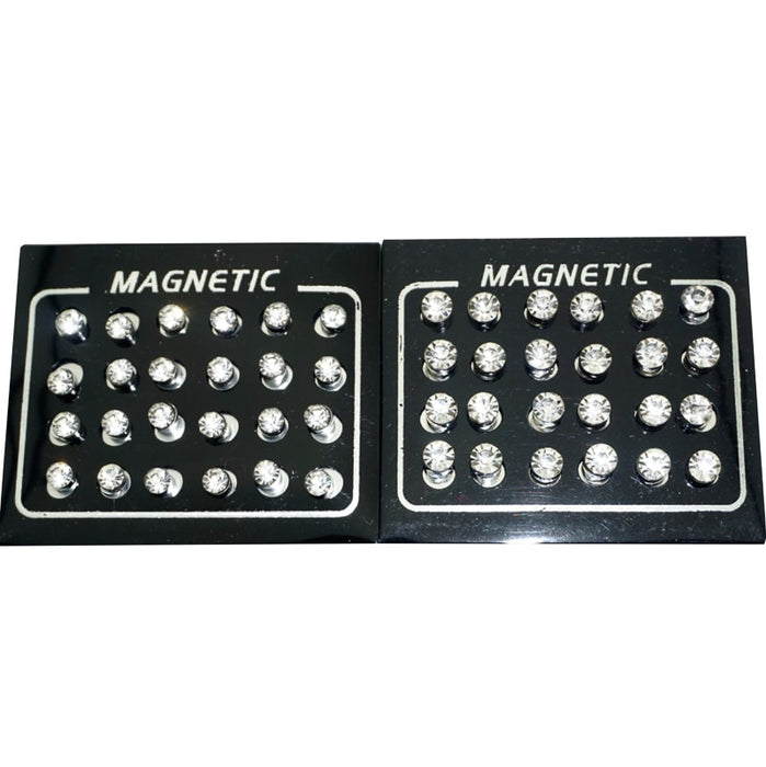 12 Pair/lot 4/5/6/7mm Round Crystal Magnet Stud Earring