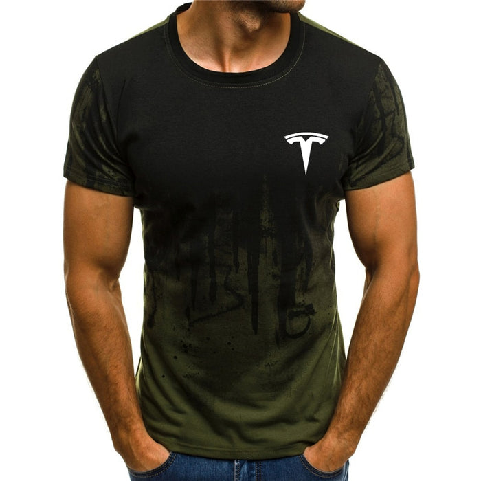 Tesla Round Neck Gradient Fashion Short-Sleeved T-shirt
