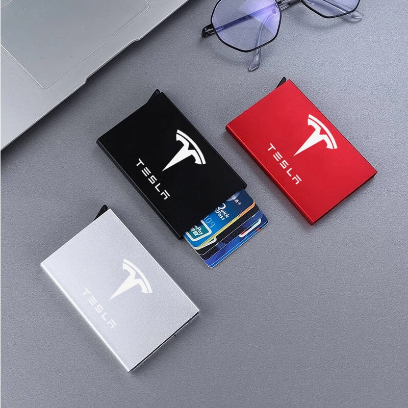 TSLA Mini Automatic Metal Anti-theft Smart Wallet Unisex Thin ID Card Holder