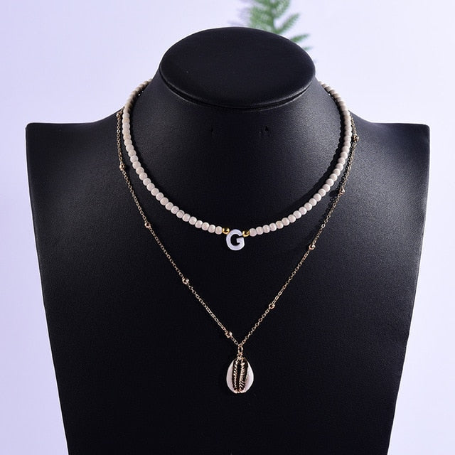 2 Pieces Custom Letter Shell Pendant Necklace for Women