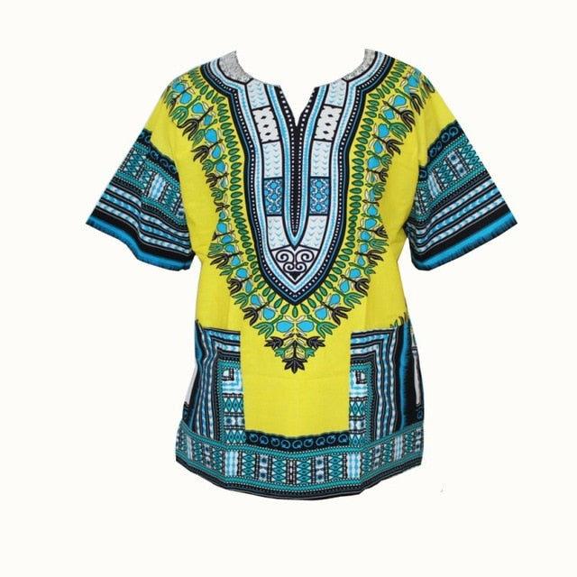 African Fashion Dashiki Design Floral Dress African Traditional Print Dashiki Dress for Men and Women gc Yellowblue / XXXL / China