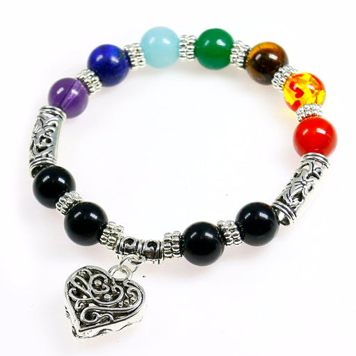 7 Colorful Healing Balance Stone Charm Heart Bracelets