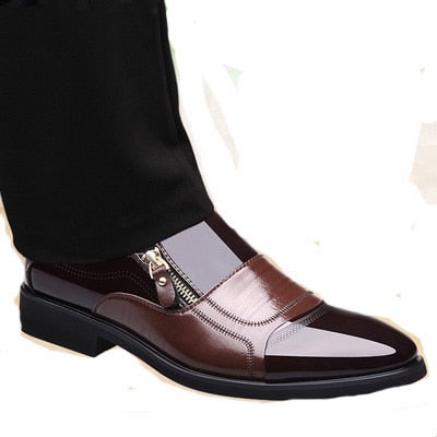 Fashion Oxford Business Men's Genuine Leather Flats Zip Shoes