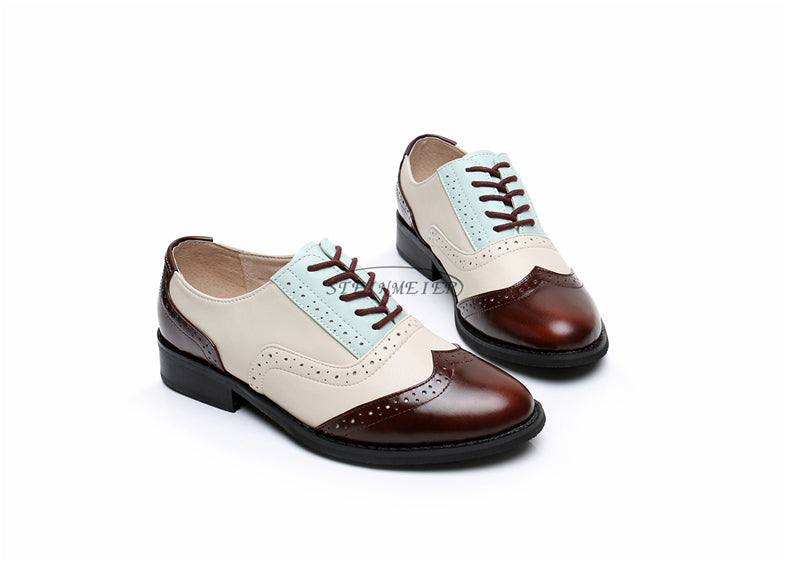 Women genuine leather casual handmade oxford shoes vintage flats shoes