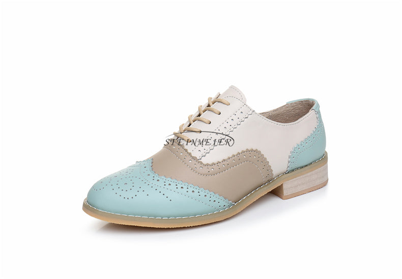 Women genuine leather casual handmade oxford shoes vintage flats shoes