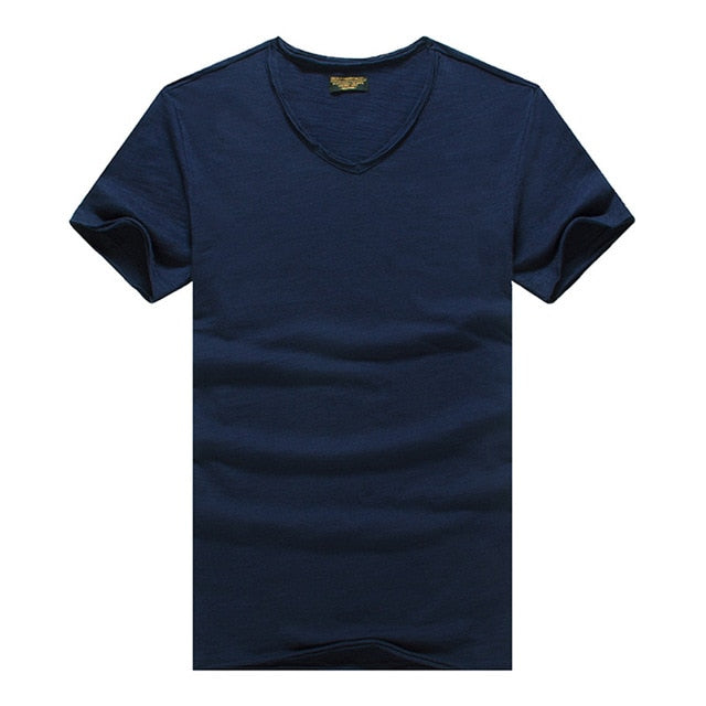 Men's V-neck Slim Fit Pure Cotton T-shirt Fashion Short Sleeve T shirt