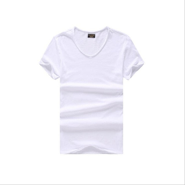 Men's V-neck Slim Fit Pure Cotton T-shirt Fashion Short Sleeve T shirt