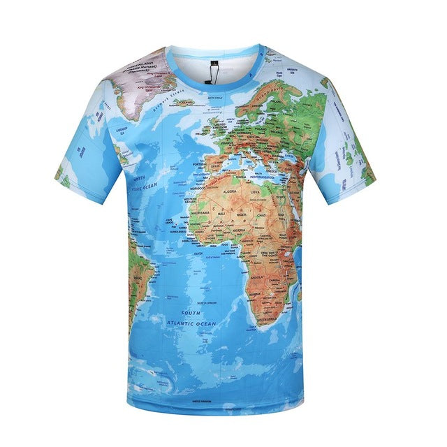 World Map T Shirts Summer Short Sleeve Anime Tops Tee Fashion Mens Clothing