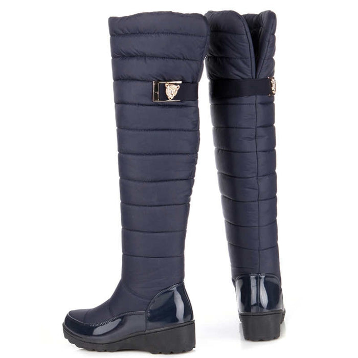 Winter Women Warm Knee High round toe down fur fashion thigh snow waterproof boots