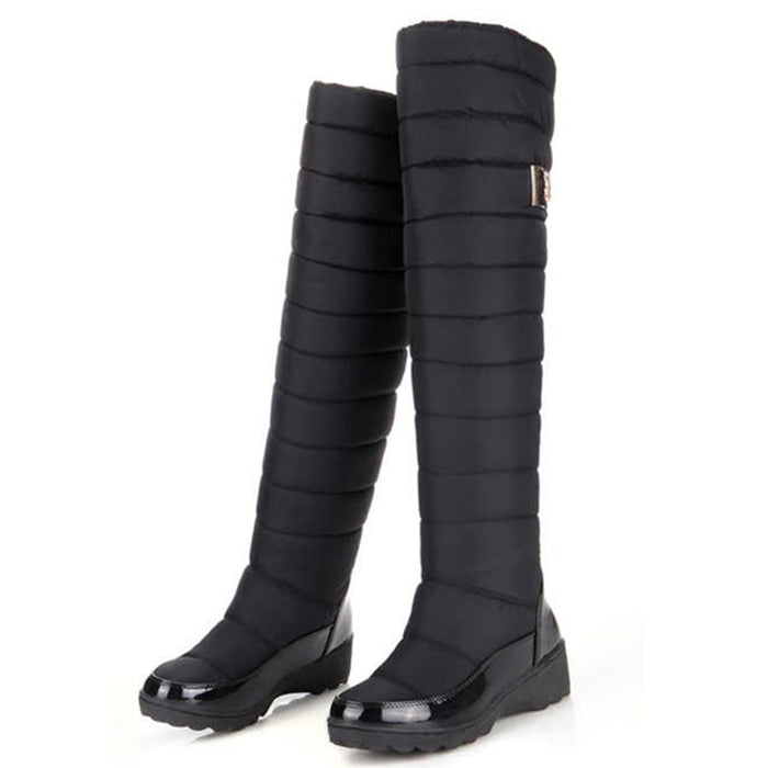 Winter Women Warm Knee High round toe down fur fashion thigh snow waterproof boots