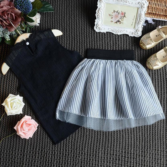 New Summer Fashion Style Solid Vest +Skirt 2Pcs Girls Clothes