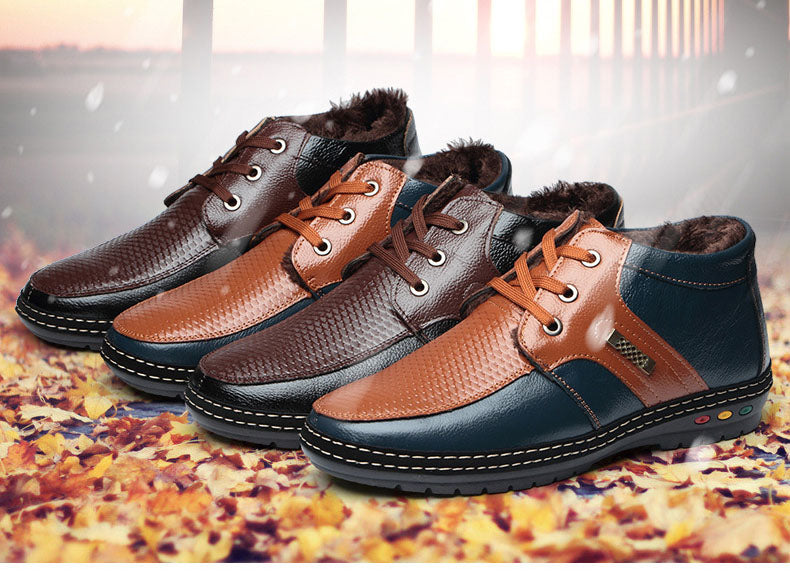 Men's Winter Soft Genuine Leather Snow Boots Waterproof Non-slip Warm Shoes