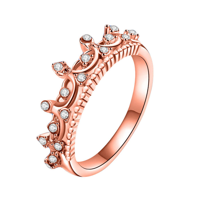 New Fashion Gold Pretty Crown Lady Crystal Ring Princess Ring Rose